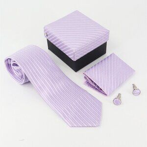 NEW 3-Pc Boxed Gift Tie Set Coordinated Print Cuff Links Hankerchief Hand Sewn